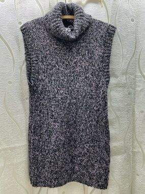 ICHI Sleeveless Turtleneck Sweater Womens Small Grey Lavender Marled Wool Alpaca
